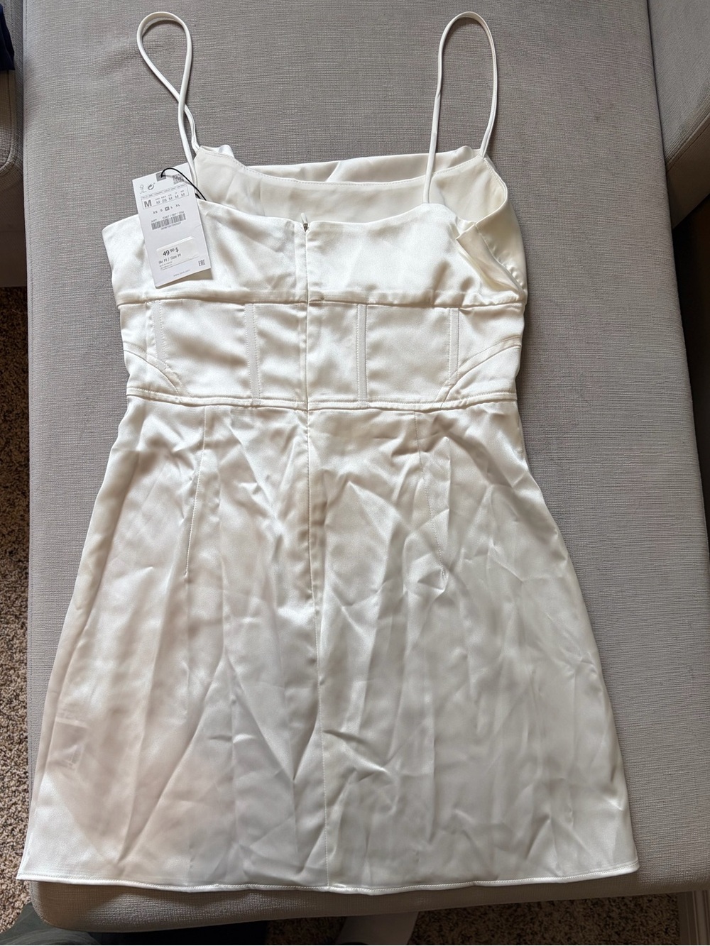 Zara Ivory Satin Slip Mini Dress - Picture 3 of 5